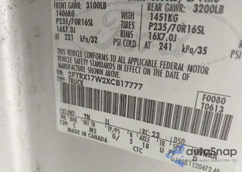 1999 Ford F-150 Lariat/Work Series/Xl/Xlt из США, поврежденный, VIN 2FTRX17W2XTB17777